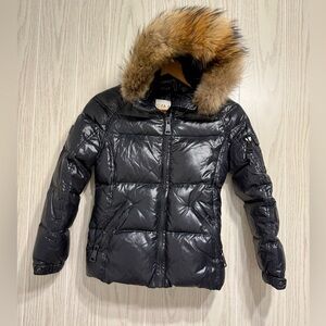 SAM New York Black Down Puffer Jacket Real Fur Hood Youth 12